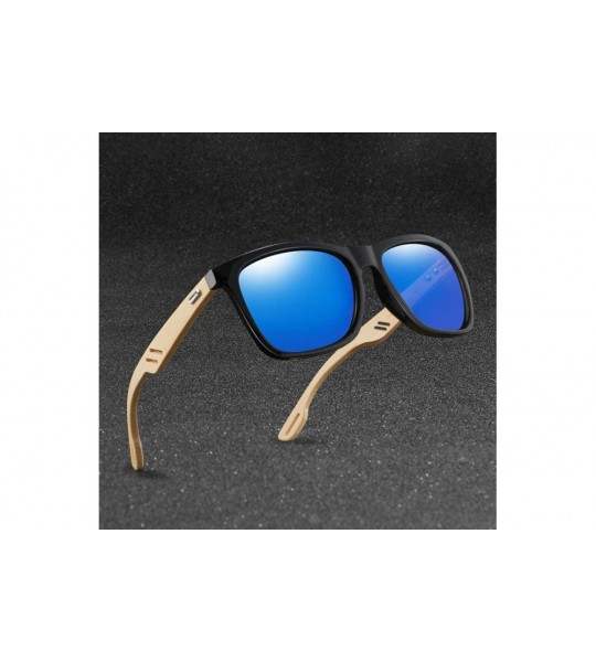 Oversized Bamboo Wood WomenMen Vintage Square Sun Glasses Fashion Coating Mirror Sunglass - 7 - CR190LM3RXN $45.11