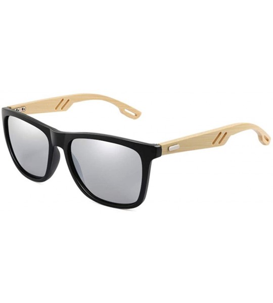 Oversized Bamboo Wood WomenMen Vintage Square Sun Glasses Fashion Coating Mirror Sunglass - 7 - CR190LM3RXN $45.11