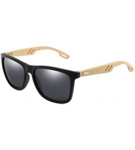 Oversized Bamboo Wood WomenMen Vintage Square Sun Glasses Fashion Coating Mirror Sunglass - 7 - CR190LM3RXN $45.11