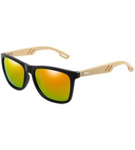 Oversized Bamboo Wood WomenMen Vintage Square Sun Glasses Fashion Coating Mirror Sunglass - 7 - CR190LM3RXN $45.11