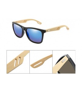 Oversized Bamboo Wood WomenMen Vintage Square Sun Glasses Fashion Coating Mirror Sunglass - 7 - CR190LM3RXN $45.11