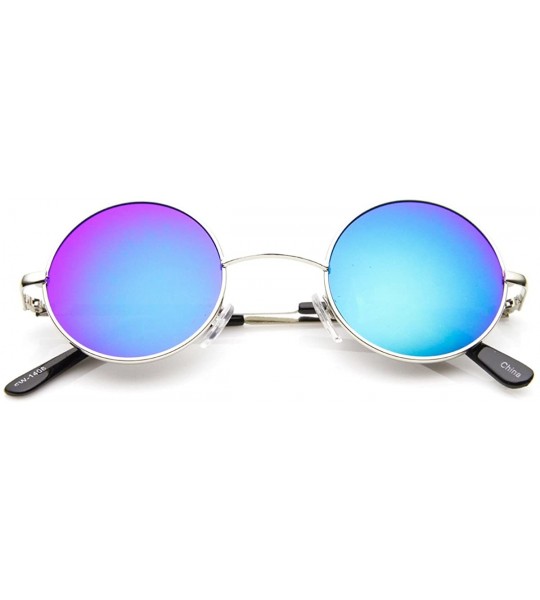 Round Lennon Style Round Circle Metal Sunglasses with Color Mirror Lens (Silver Ice) - CA11EWACEYP $20.12