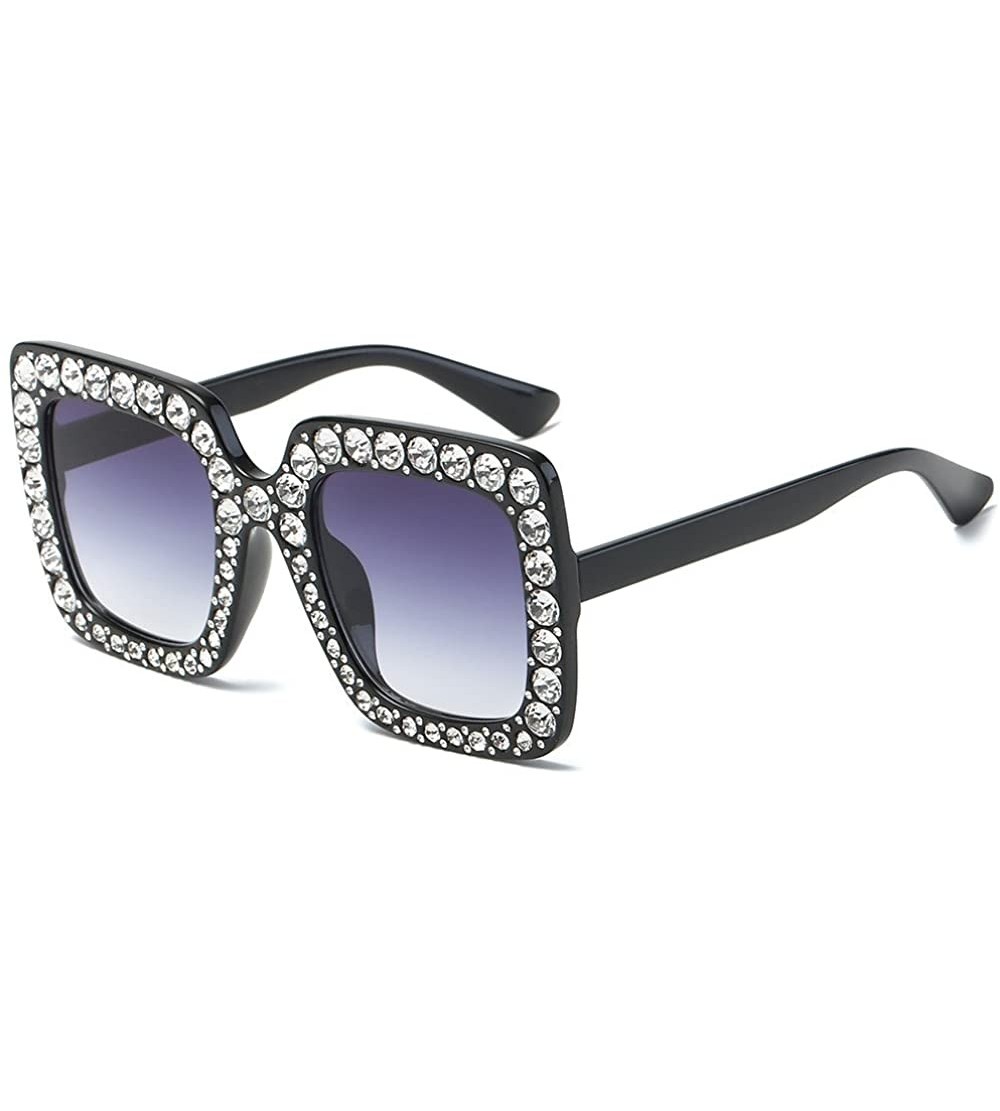 Oversized Crystal Oversized Sunglasses Square Diamond Frame Rhinestone Sunglasses - D - CF199OT3HOY $19.57