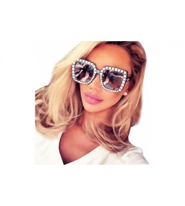 Oversized Crystal Oversized Sunglasses Square Diamond Frame Rhinestone Sunglasses - D - CF199OT3HOY $19.57