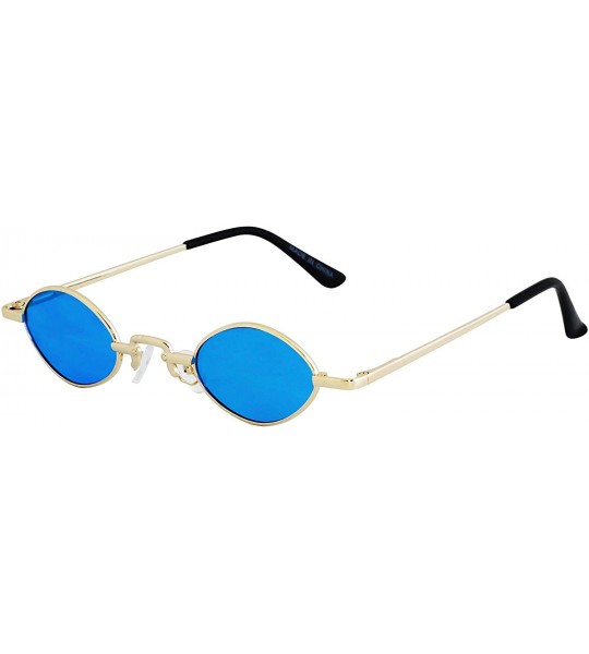 Oval Vintage Slender Oval Sunglasses Small Metal Frame Candy Colors - 2 Pack Red and Blue - CW19840GN3U $27.65