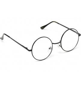 Round Round Clear Metal Frame Glasses - Full Black - CD12C9L8TVV $25.88