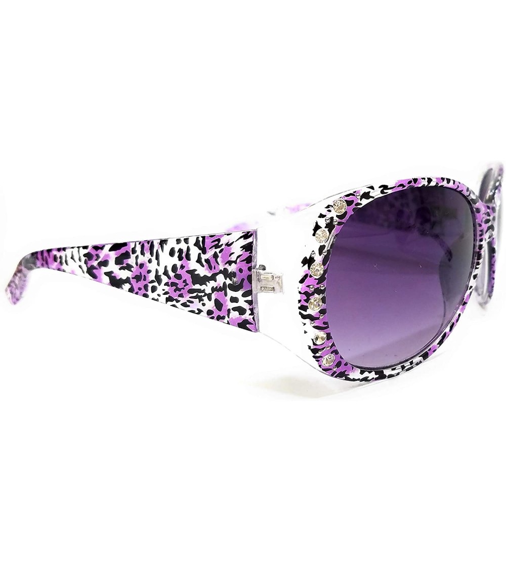 Rectangular Western Ladies Rhinestone Bling Shade Sunglasses + Case - Purple Leopard Cheetah - CX190ZXDAS7 $33.98