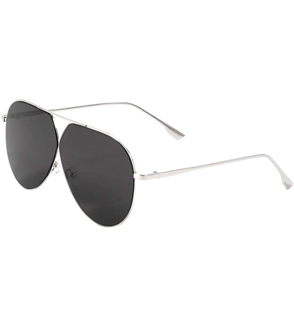 Round Flat Thin Metal Frame Triangular Bridge Round Aviator Sunglasses - Black Silver - C2197QKC3XM $26.57