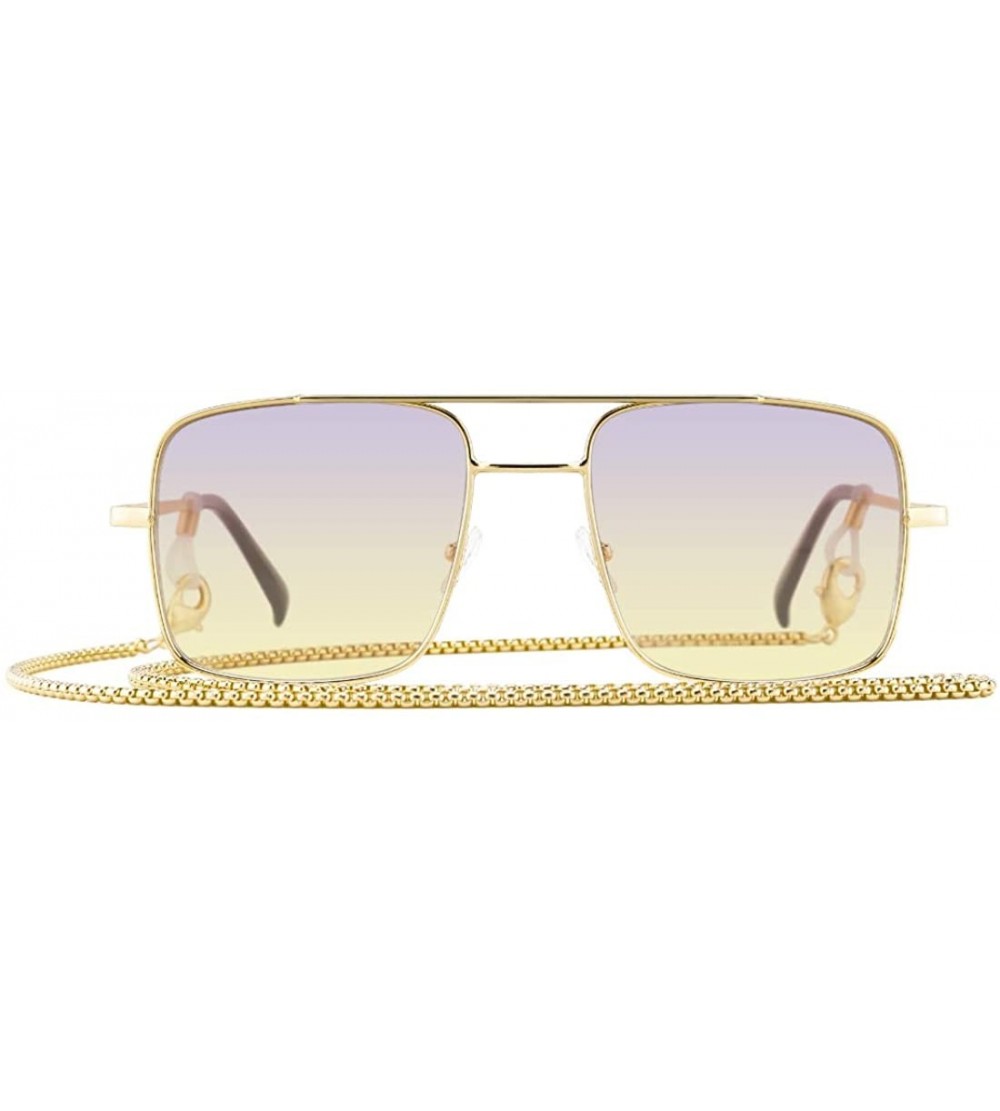 Rimless Retro Oversize Sunglasses for Men Women Tinted Lens Metal Sun Glasses - 02-grey Gradient Yellow(with Chain) - C01936S...