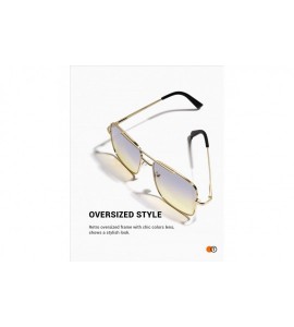 Rimless Retro Oversize Sunglasses for Men Women Tinted Lens Metal Sun Glasses - 02-grey Gradient Yellow(with Chain) - C01936S...