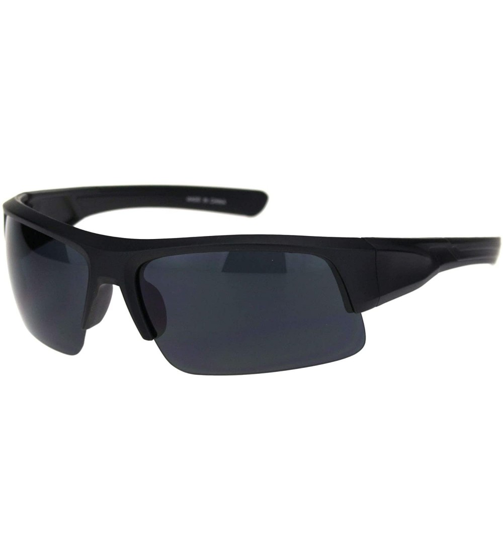 Sport Mens Rubberized Matte Black All Black Baseball Half Rim Sport Plastic Sunglasses - C218R58WO8D $18.81