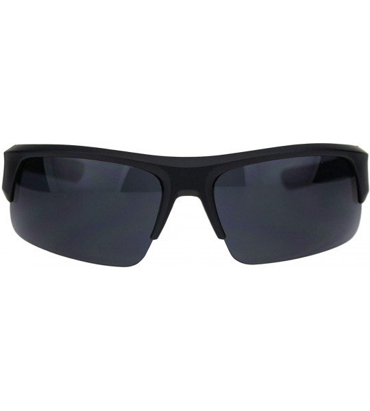 Sport Mens Rubberized Matte Black All Black Baseball Half Rim Sport Plastic Sunglasses - C218R58WO8D $18.81