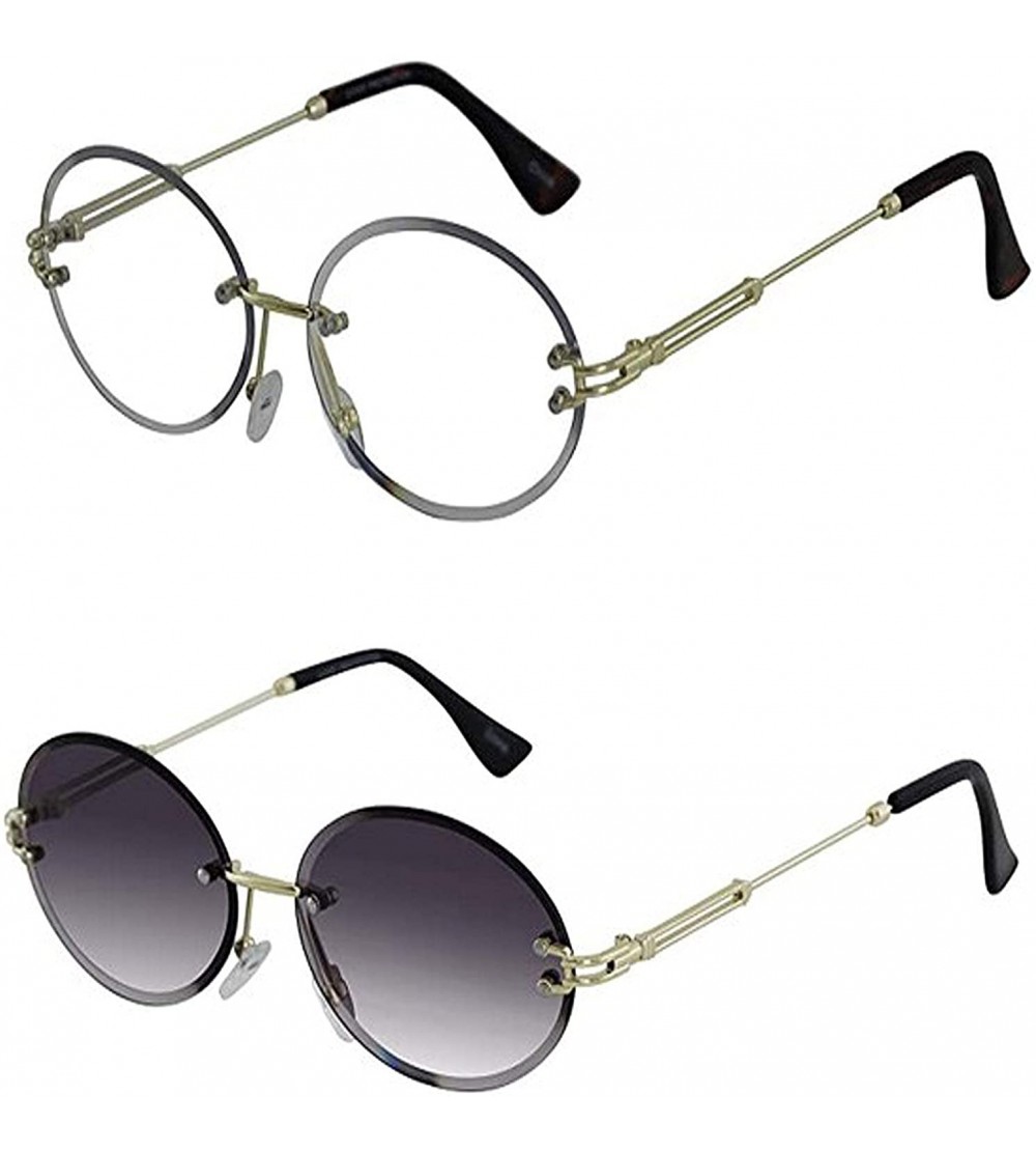 Rimless Elegant Rimless Vintage Retro Oval Gold Clear Lens Fashion Diamond Cut Edge Fashion Sunglasses - C9197IHKHDE $34.37