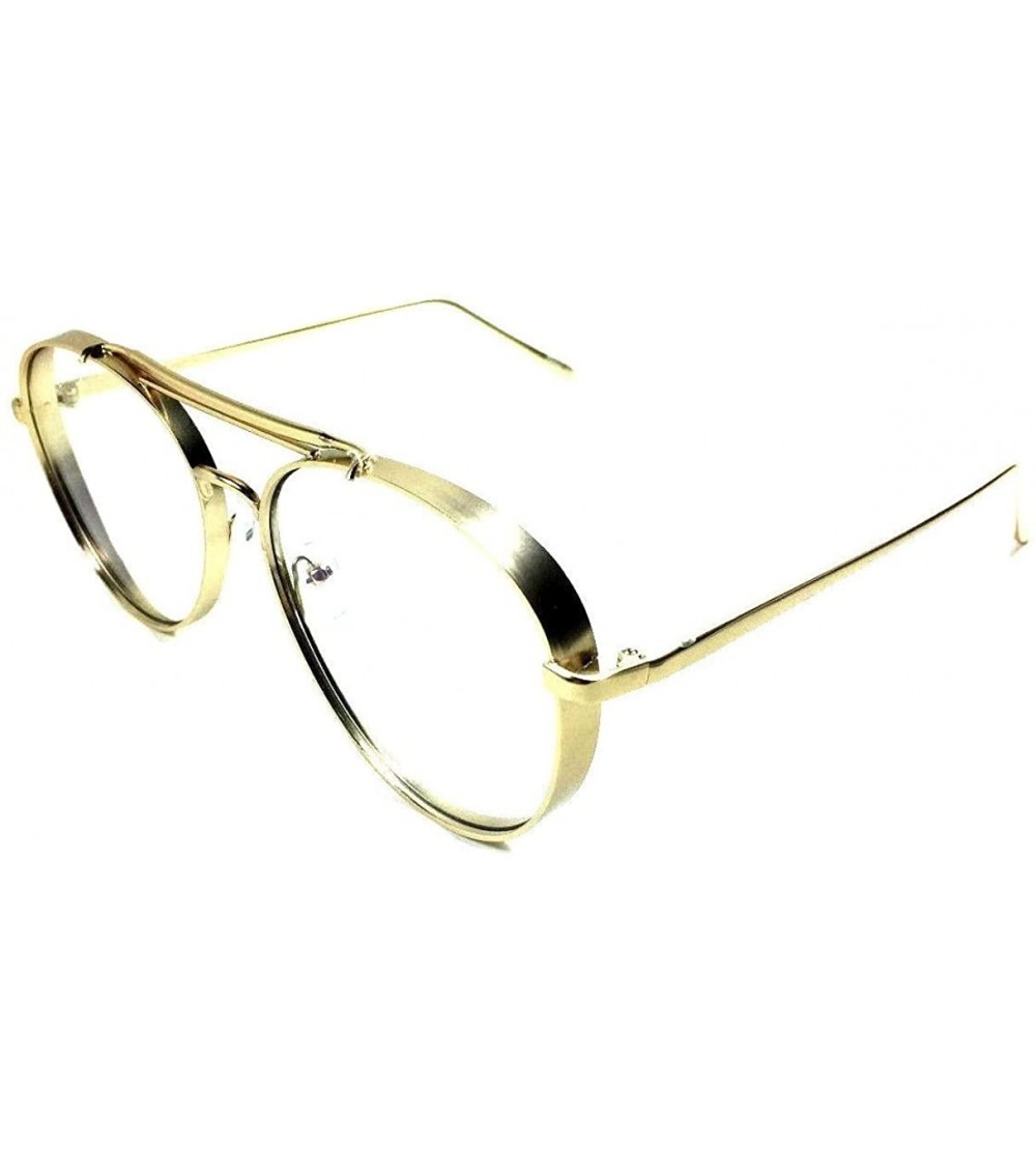 Aviator Thick Bold Metal Frame Aviator Eyeglasses/Clear Lens Sunglasses - Gold - CX1849XKQ32 $22.34