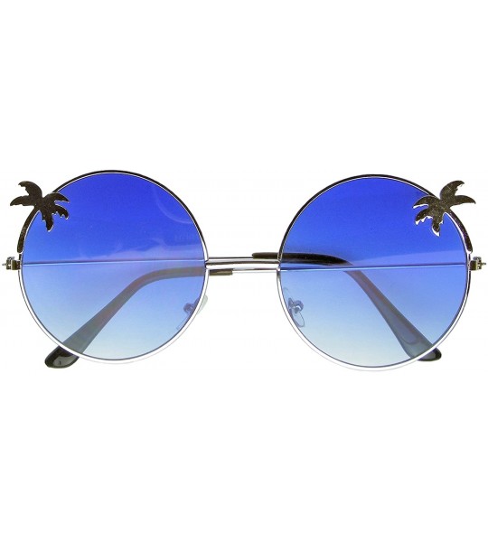 Round Indie Palm Tree Gradient Lens Round Hippie Sunglasses - Blue - CF180EECX3R $18.52