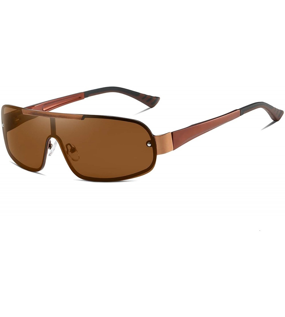 Square Men Shield Sunglasses Polarized UV 400 Protection 70MM Fashion Style Driving - Brown Brown - CX192GGH45S $28.51
