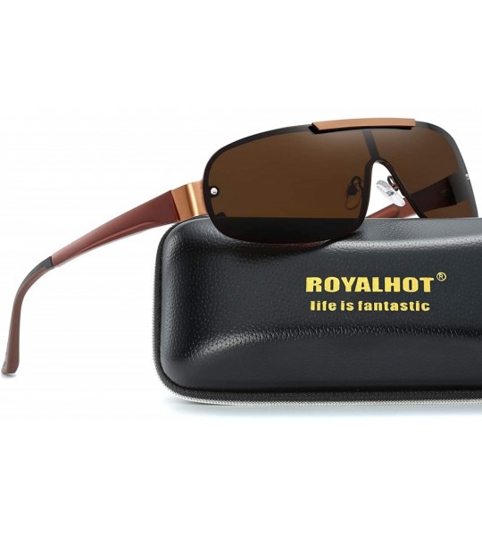 Square Men Shield Sunglasses Polarized UV 400 Protection 70MM Fashion Style Driving - Brown Brown - CX192GGH45S $28.51