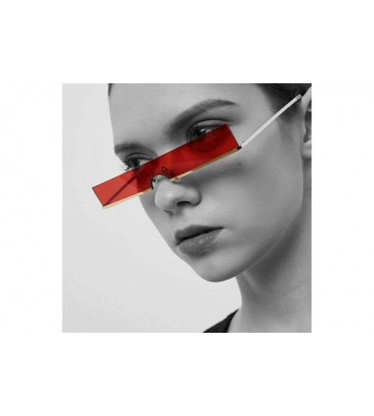 Rectangular Mens Narrow Sunglasses Women Rectangular Sun Glasses for Men Vintage Retro Metal - Gold With Red - CF18QW8Z986 $2...