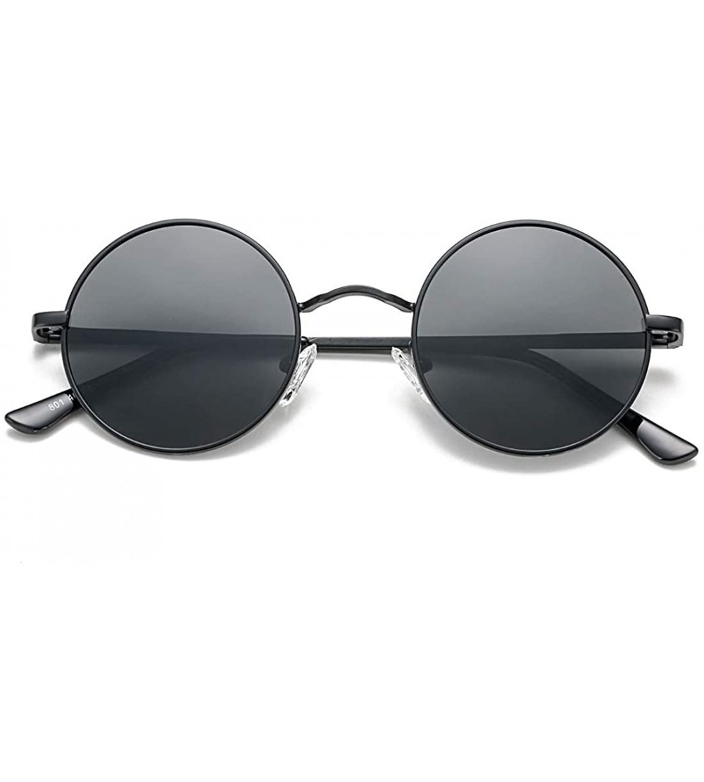 Oval Retro Small Round Polarized Sunglasses John Lennon Style Circle UV400 Sun Glasses - A5 Black Frame/Grey Lens - CM18SZ6NN...