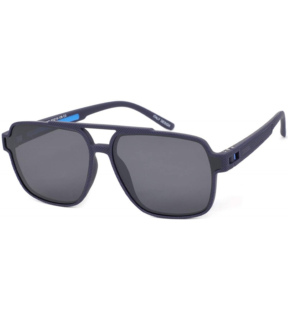 Oversized Mens Polarized 100% UV Protection Aviator Rectangular Sunglasses for Men driving - Blue/Blue Line - CQ18WEX55KS $27.07