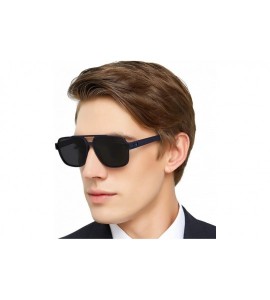 Oversized Mens Polarized 100% UV Protection Aviator Rectangular Sunglasses for Men driving - Blue/Blue Line - CQ18WEX55KS $27.07