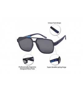 Oversized Mens Polarized 100% UV Protection Aviator Rectangular Sunglasses for Men driving - Blue/Blue Line - CQ18WEX55KS $27.07