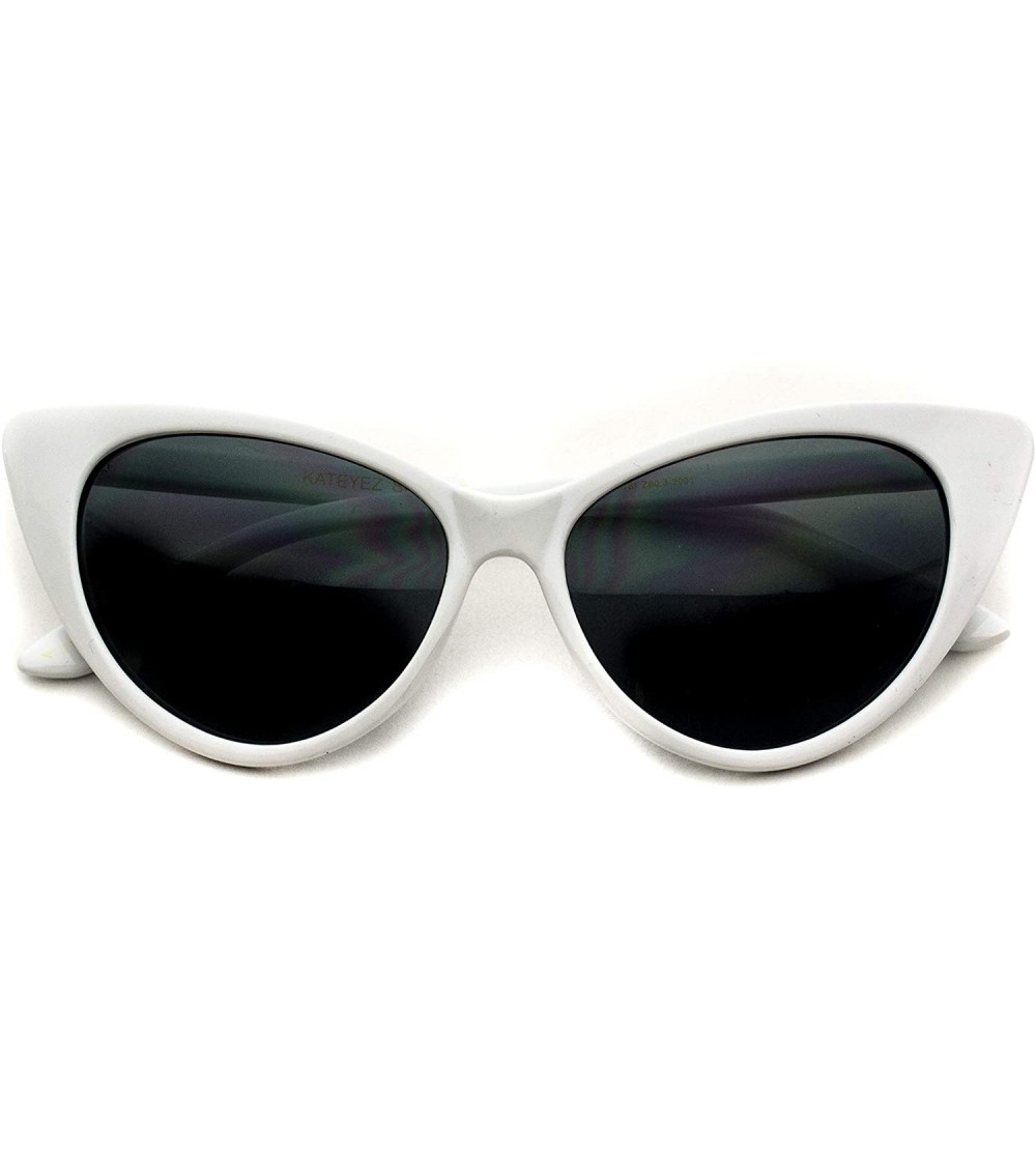 Round Vintage Inspired Fashion Mod Chic High Pointed Cat Eye Sunglasses for Women - White Frame - C118CESHE40 $19.64