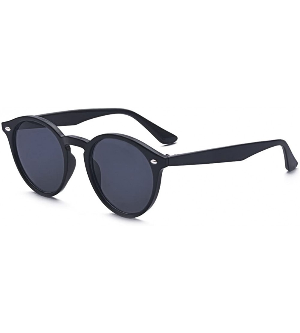 Aviator Vintage Polarized Horn Rimmed Round Circle Sunglasses UV400 Protection - Black/Gray - CN18E5DUYH5 $22.64