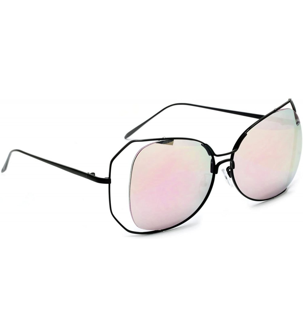 Butterfly Oversized Large Sunglasses Mirror Lens Butterfly Silhouette Women's Style - Black + Pink - CM18G32USW8 $21.68