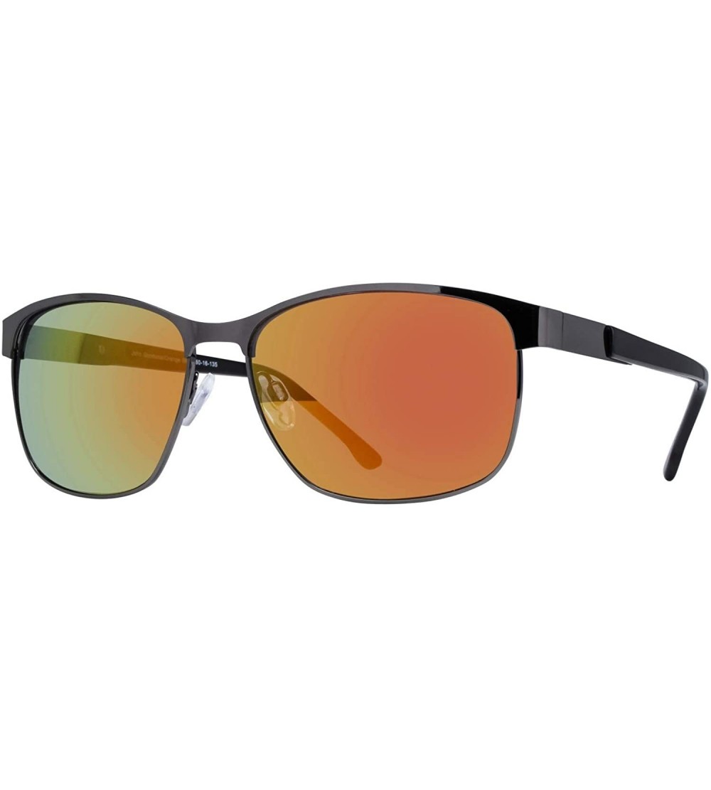 Rectangular John Men's Sunglasses (Gunmetal/Orange Mirror) - C718XGWRWSK $82.98