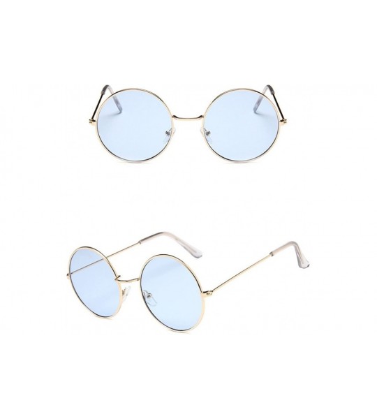 Round Gold Wire Frame Tinted Lens Retro Round Sunglasses Small Size - Gold - C0186H43XOW $17.69