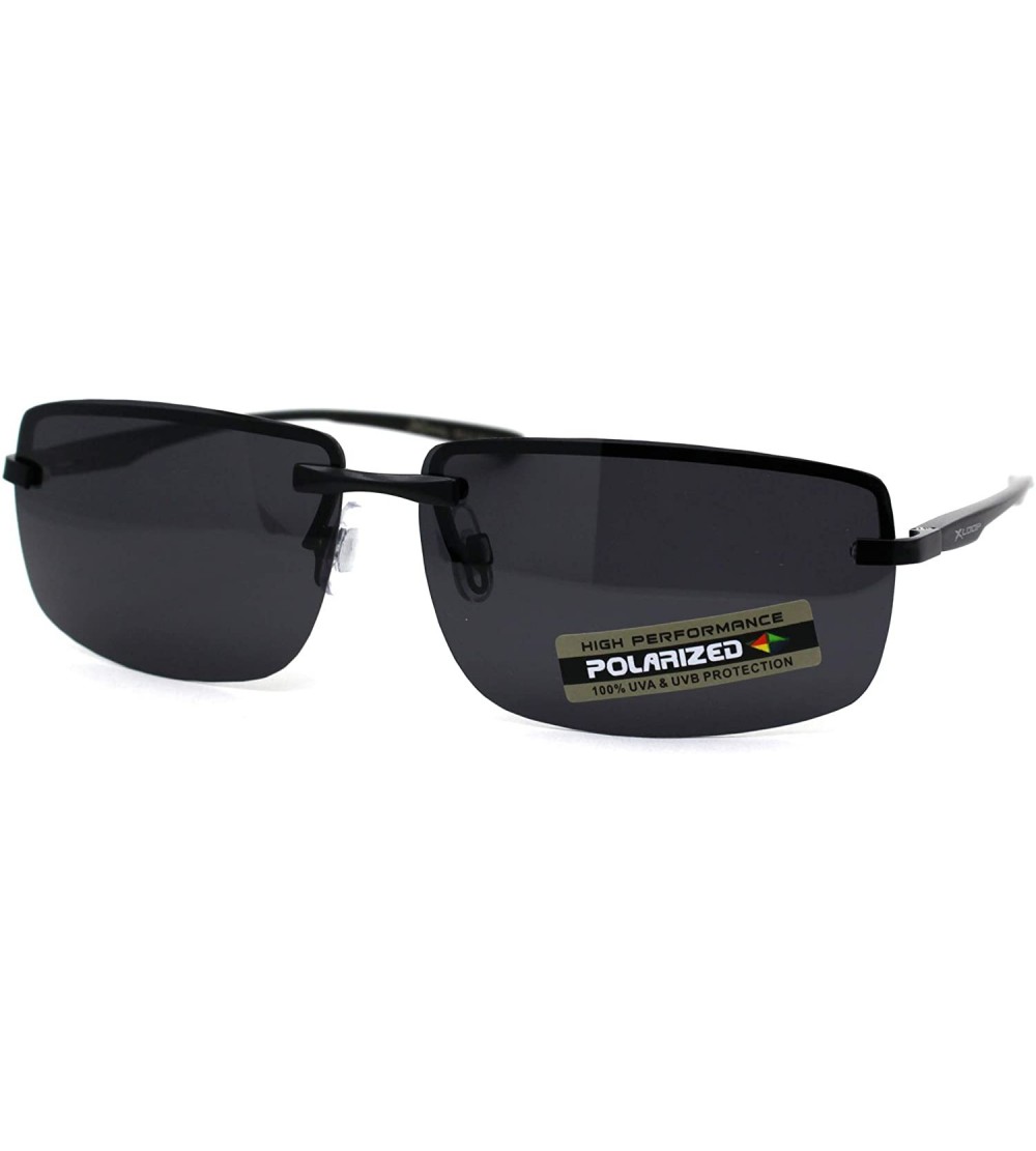 Rectangular No Glare Polarized Lens Rimless Rectangular Light Weight Sunglasses - All Black - CV196IQIUE2 $26.24