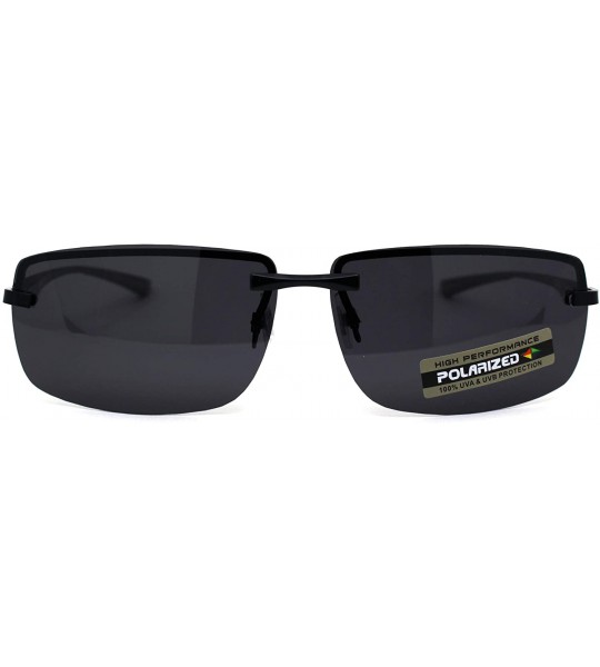 Rectangular No Glare Polarized Lens Rimless Rectangular Light Weight Sunglasses - All Black - CV196IQIUE2 $26.24