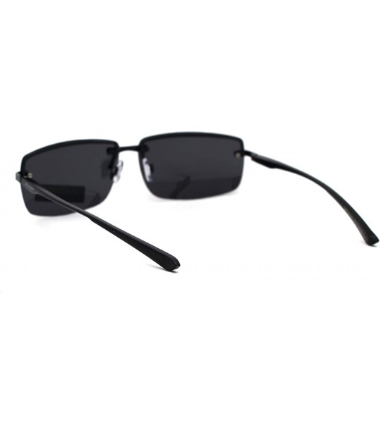 Rectangular No Glare Polarized Lens Rimless Rectangular Light Weight Sunglasses - All Black - CV196IQIUE2 $26.24