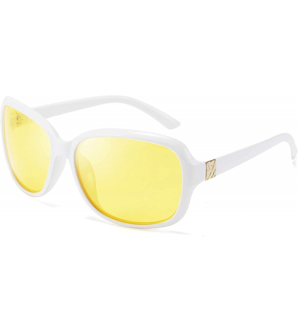 Goggle Classic Womens Night Glasses Driving Anti Glare Wrap Around Yellow Sunglasses B2548 - White - CW192ZAXSSK $33.00