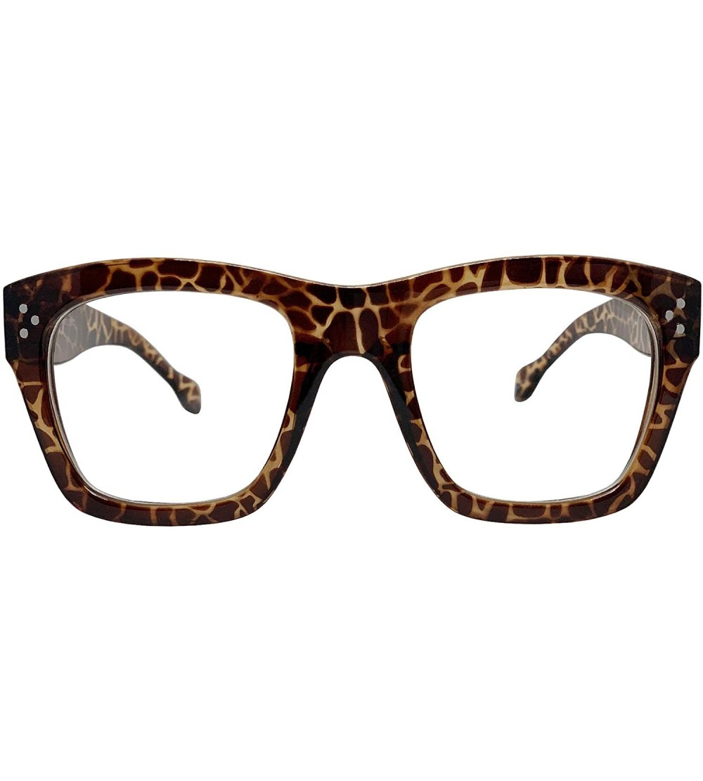 Oversized Vintage Inspired Geek Oversized Square Thick Horn Rimmed Eyeglasses Clear Lens - Leopard 00012 - CH18Y7HLWG3 $22.05