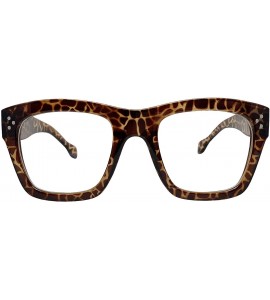 Oversized Vintage Inspired Geek Oversized Square Thick Horn Rimmed Eyeglasses Clear Lens - Leopard 00012 - CH18Y7HLWG3 $22.05