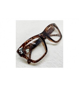 Oversized Vintage Inspired Geek Oversized Square Thick Horn Rimmed Eyeglasses Clear Lens - Leopard 00012 - CH18Y7HLWG3 $22.05