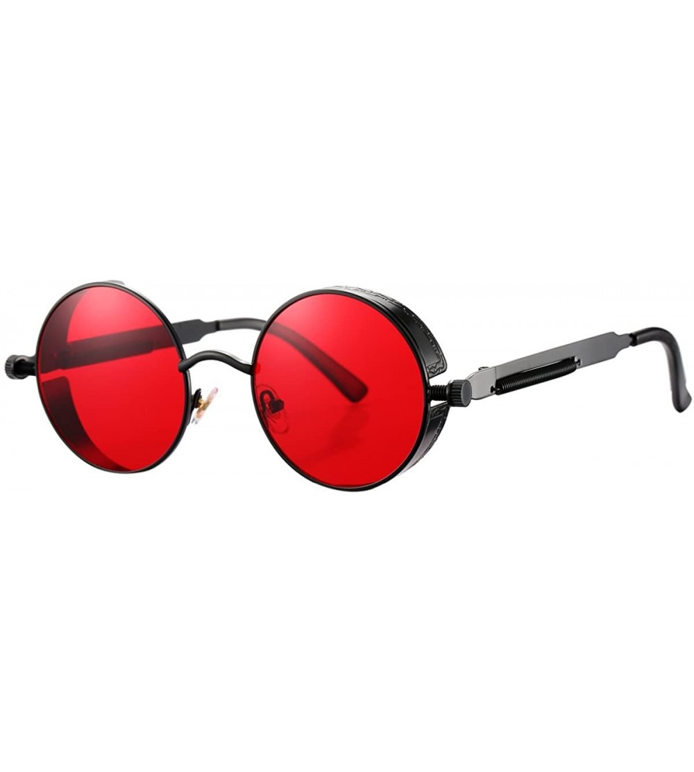 Rimless John Lennon Round Steampunk Sunglasses for Women Men Retro Metal Frame - Black Frame/T Red Lens - CG188R8IUXL $18.83