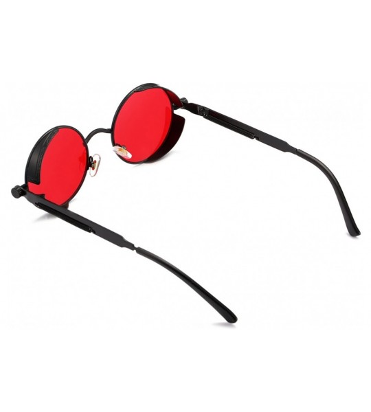 Rimless John Lennon Round Steampunk Sunglasses for Women Men Retro Metal Frame - Black Frame/T Red Lens - CG188R8IUXL $18.83