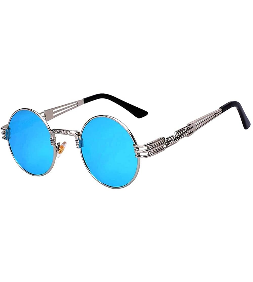 Round Steampunk Gothic - 002 Retro Vintage Hippie Colored Metal Round Circle Frame Sunglasses Colored Lens - CQ18OA954X6 $22.90