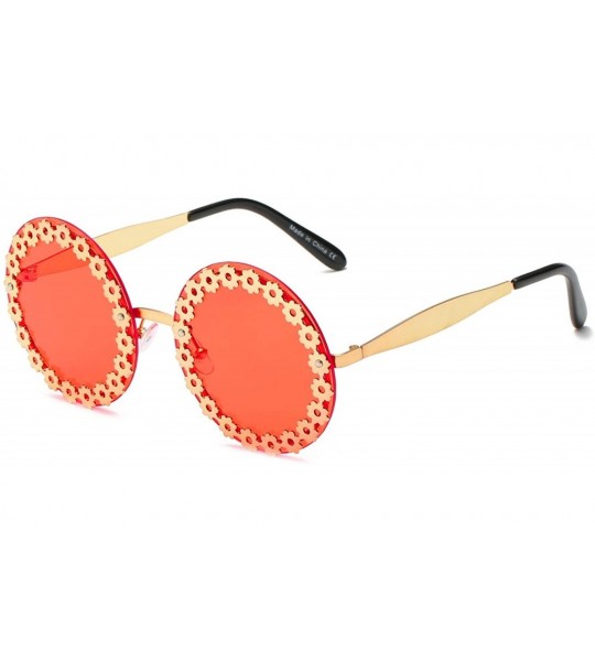 Round Women Retro Vintage Circle Round Mirrored UV Protection Oversized Fashion Sunglasses - Red - CA18WU5XI8U $36.22