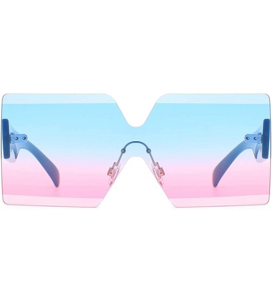 Square Oversized Square Sunglasses for Women Rimless Frame Candy Color Transparent Glasses - Blue-pink - CW18INU8ET9 $25.01