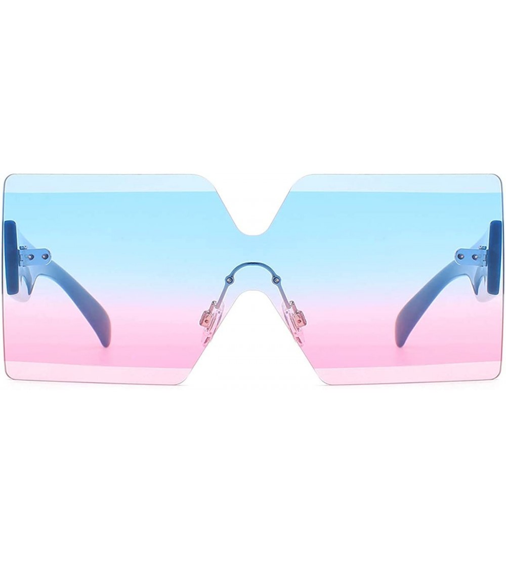 Square Oversized Square Sunglasses for Women Rimless Frame Candy Color Transparent Glasses - Blue-pink - CW18INU8ET9 $25.01
