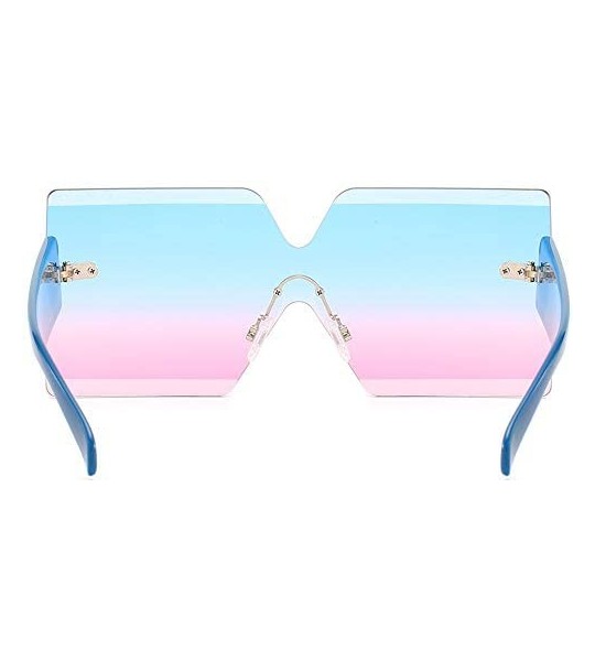 Square Oversized Square Sunglasses for Women Rimless Frame Candy Color Transparent Glasses - Blue-pink - CW18INU8ET9 $25.01