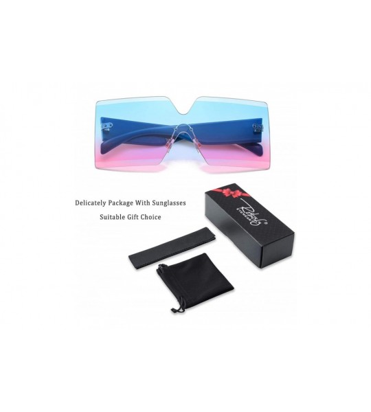 Square Oversized Square Sunglasses for Women Rimless Frame Candy Color Transparent Glasses - Blue-pink - CW18INU8ET9 $25.01