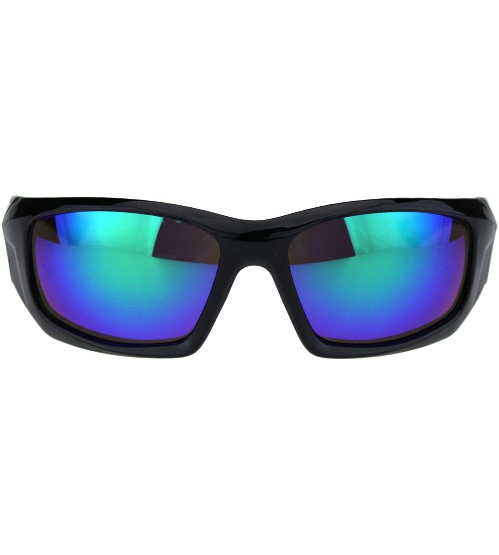 Sport Mens Aerodynamic Robotic Futurism Black Plastic Sport Sunglasses - Shiny Black Teal Mirror - CV18QTH4GXN $17.59