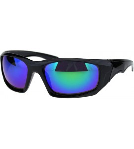 Sport Mens Aerodynamic Robotic Futurism Black Plastic Sport Sunglasses - Shiny Black Teal Mirror - CV18QTH4GXN $17.59