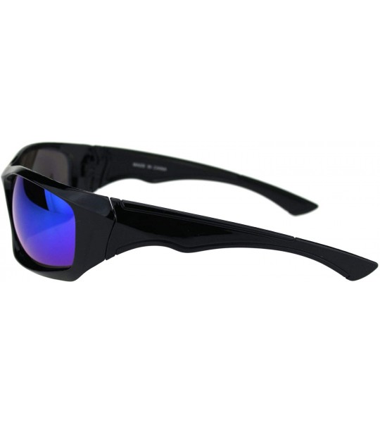 Sport Mens Aerodynamic Robotic Futurism Black Plastic Sport Sunglasses - Shiny Black Teal Mirror - CV18QTH4GXN $17.59