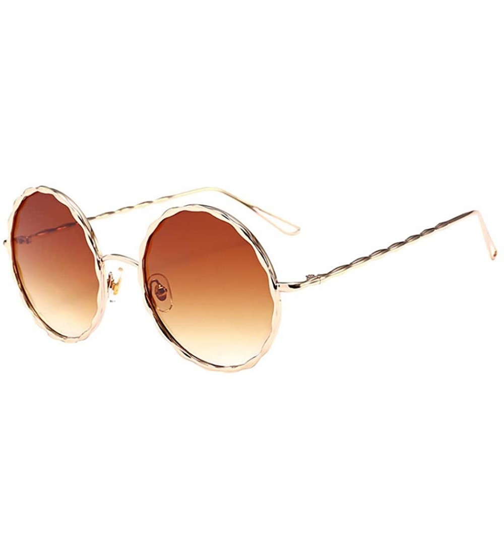 Semi-rimless Round Oversized Sunglasses for Women Diamond Classic UV400 Shades - Coffee - C318NQ64ZOG $17.01